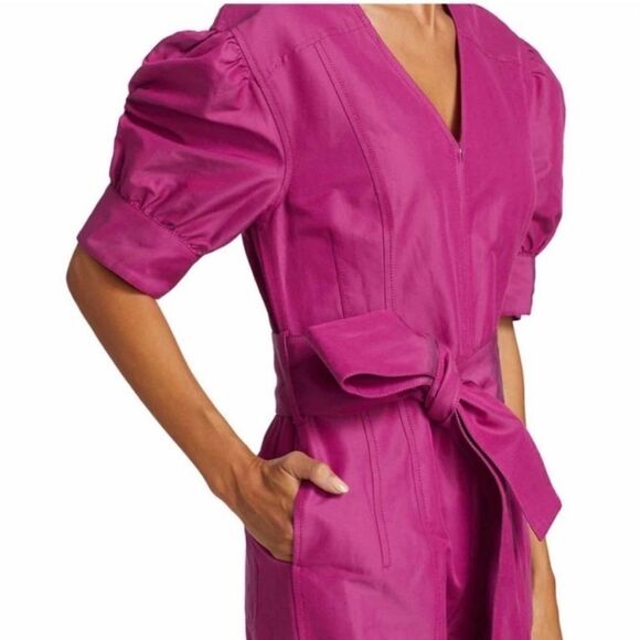 NWT Tanya Taylor Becca Purple Jumpsuit Bougainvilea Puff Sleeve Size 8 - Picture 4 of 12